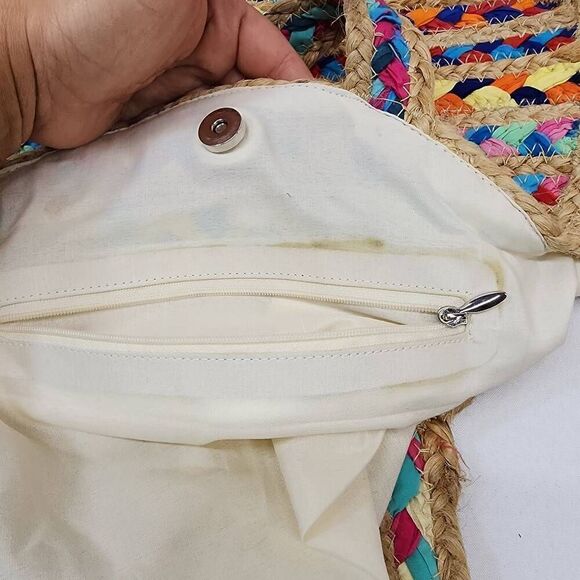 Unbranded Hand Woven Braided Jute & Fabric Shoulder Bag Purse Bag Colorful Boho - Picture 9 of 9